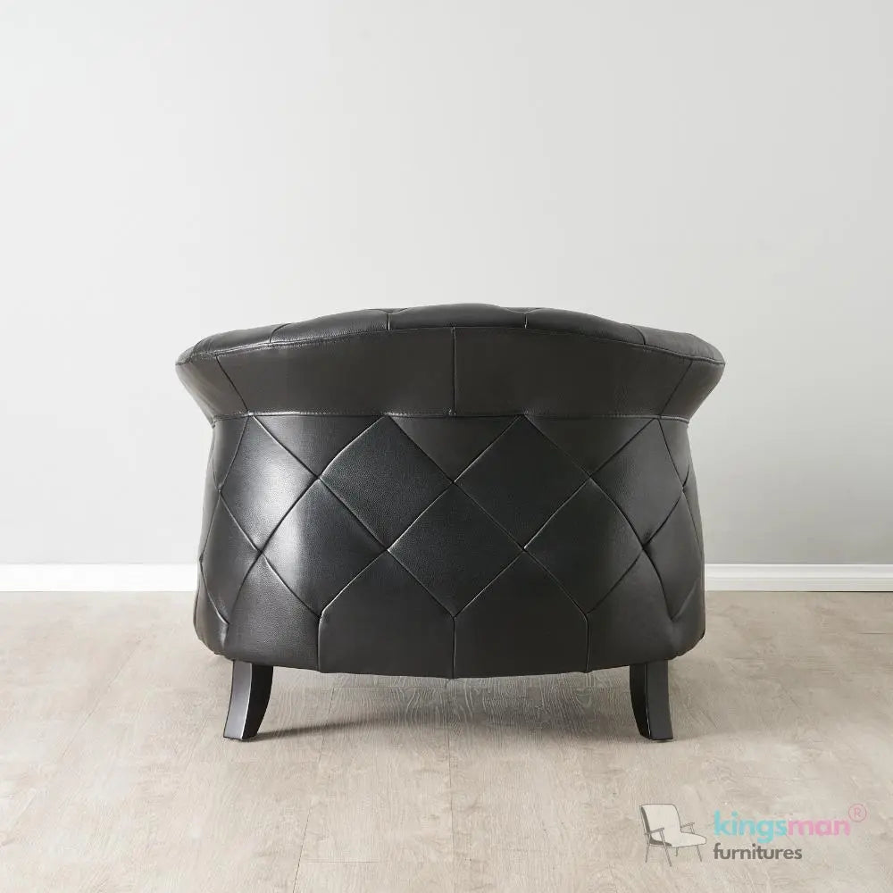 Regal Black PU Leather Single Seater – Contemporary Chesterfield Design with Teak Wood Legs Kingsman Furnitures