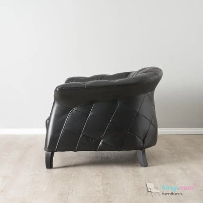 Regal Black PU Leather Single Seater – Contemporary Chesterfield Design with Teak Wood Legs Kingsman Furnitures