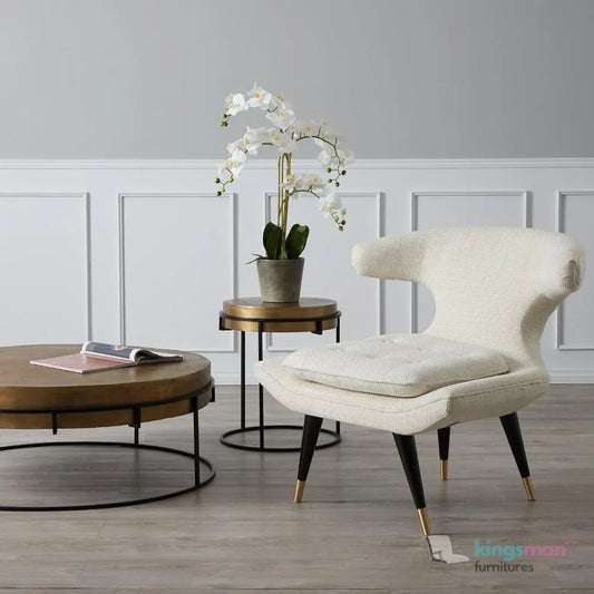 Tarrington Woven Fabric Chair – Modern Art Deco Design with Teak Wood Legs Kingsman Furnitures