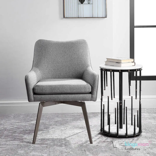 Twisted Modern Swivel Dining Chair - Grey Upholstered with Brushed Stainless Steel Base Kingsman Furnitures