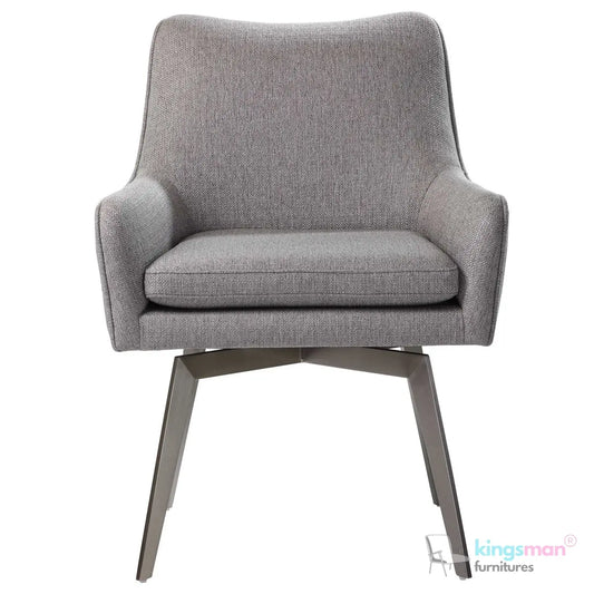 Twisted Modern Swivel Dining Chair - Grey Upholstered with Brushed Stainless Steel Base Kingsman Furnitures