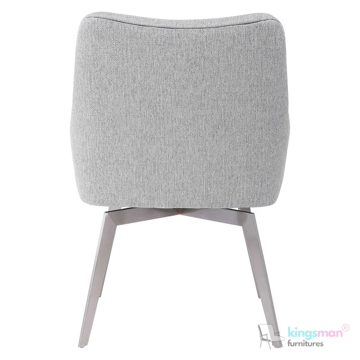 Twisted Modern Swivel Dining Chair - Grey Upholstered with Brushed Stainless Steel Base Kingsman Furnitures