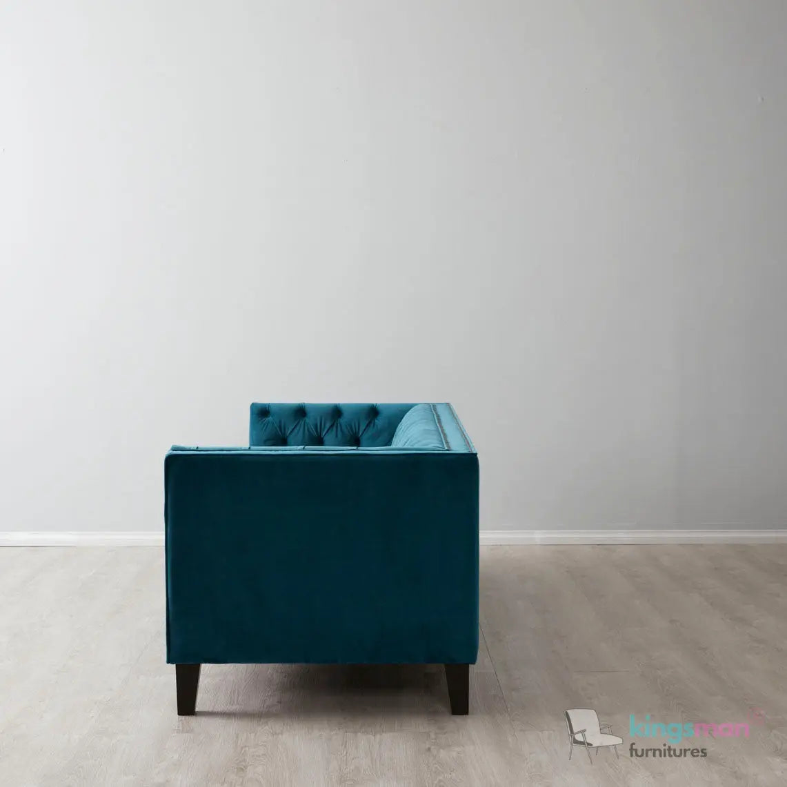 Vogue 3-Seater Sofa - Peacock Blue Velvet with Diamond Tufted Backrest Kingsman Furnitures