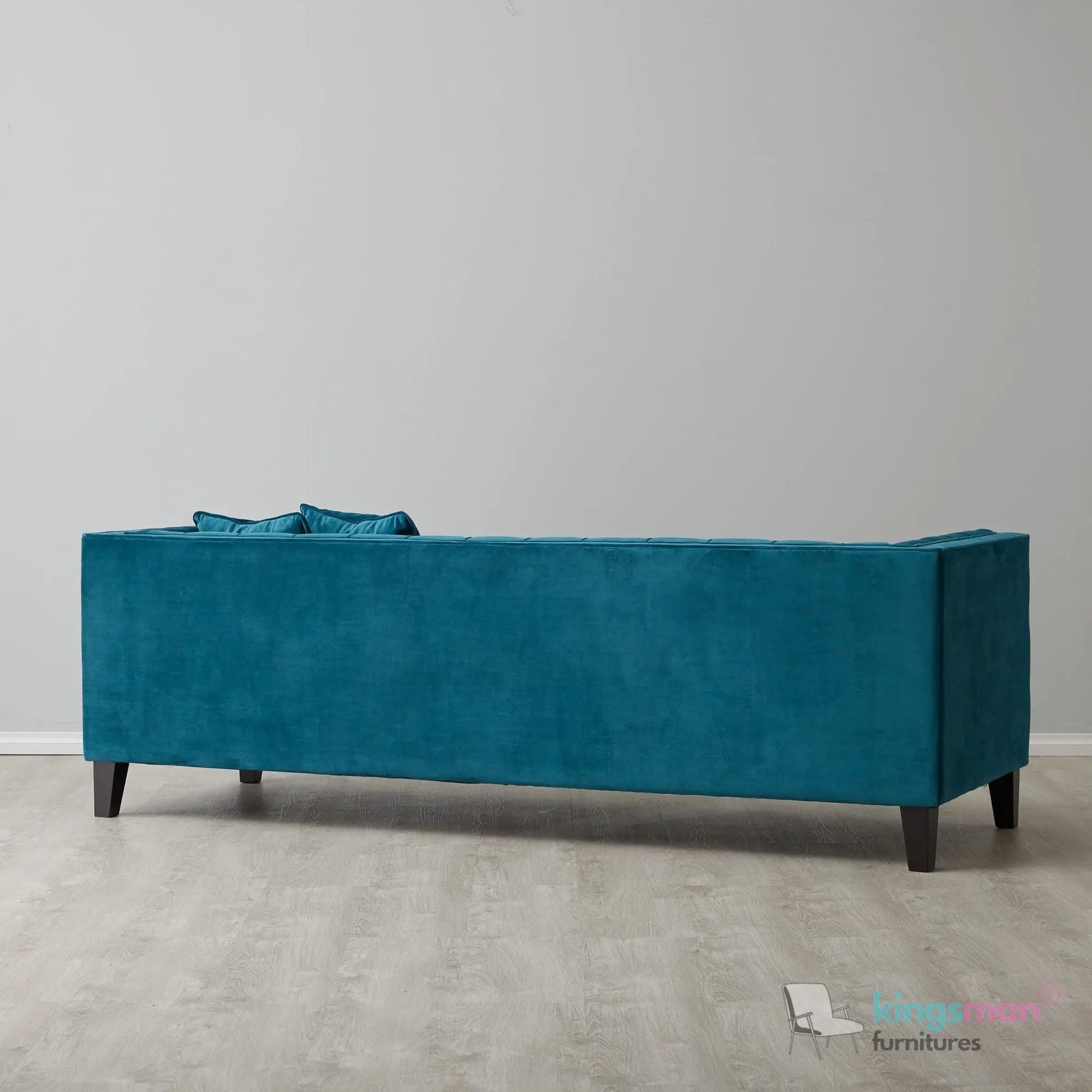 Vogue 3-Seater Sofa - Peacock Blue Velvet with Diamond Tufted Backrest Kingsman Furnitures