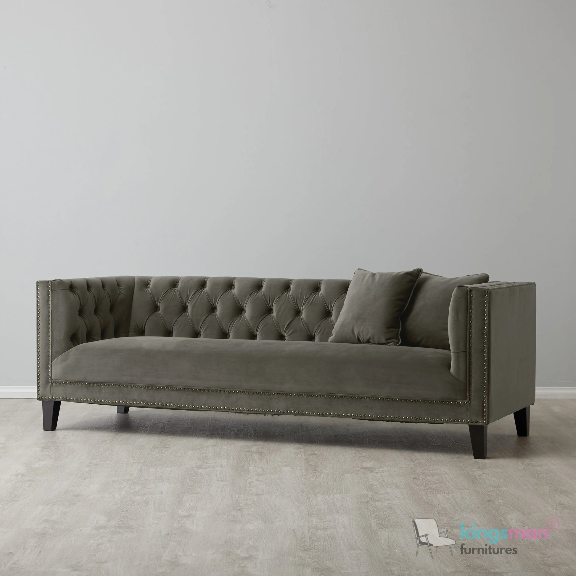 Vogue 3-Seater Sofa - Peacock Blue Velvet with Diamond Tufted Backrest Kingsman Furnitures