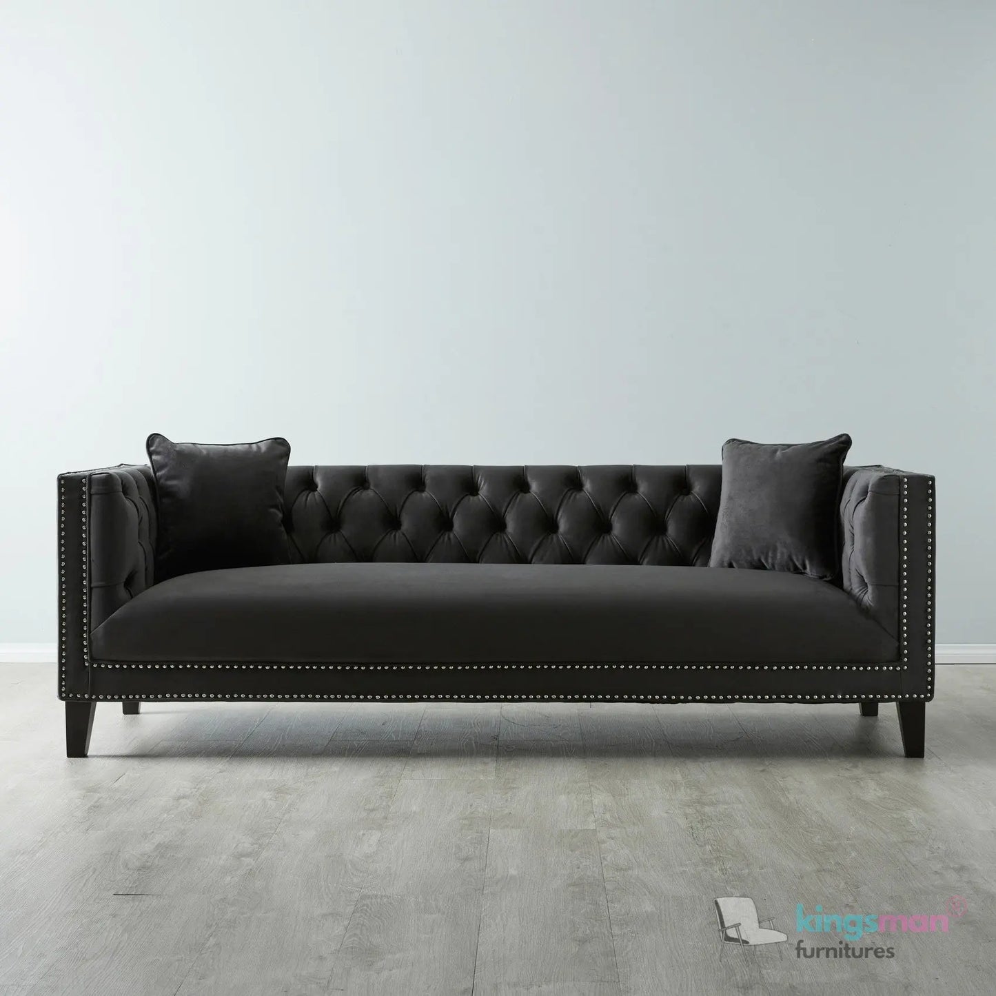Vogue 3-Seater Sofa - Peacock Blue Velvet with Diamond Tufted Backrest Kingsman Furnitures