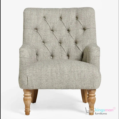 Walter Upholstered Chair - Buttoned Back Modern Country Armchair with Turned Teak Wood Legs Kingsman Furnitures
