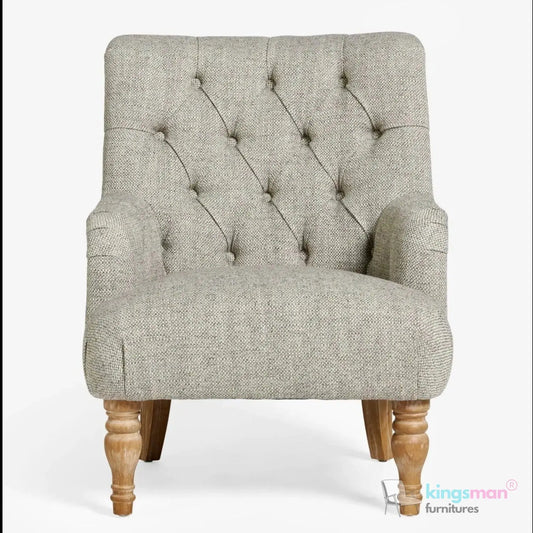 Walter Upholstered Chair - Buttoned Back Modern Country Armchair with Turned Teak Wood Legs Kingsman Furnitures