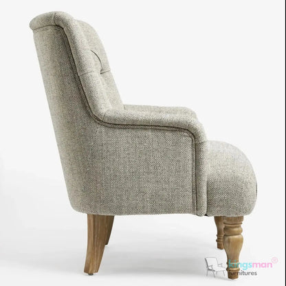 Walter Upholstered Chair - Buttoned Back Modern Country Armchair with Turned Teak Wood Legs Kingsman Furnitures