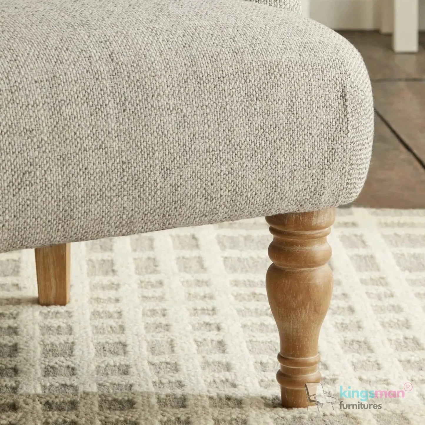 Walter Upholstered Chair - Buttoned Back Modern Country Armchair with Turned Teak Wood Legs Kingsman Furnitures