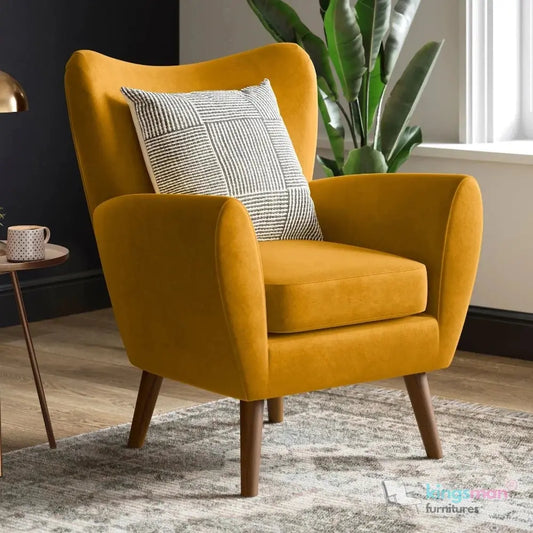 "Wills Winged Accent Chair - High Backrest with Teak Wood Legs and Multiple Fabric Options Kingsman Furnitures