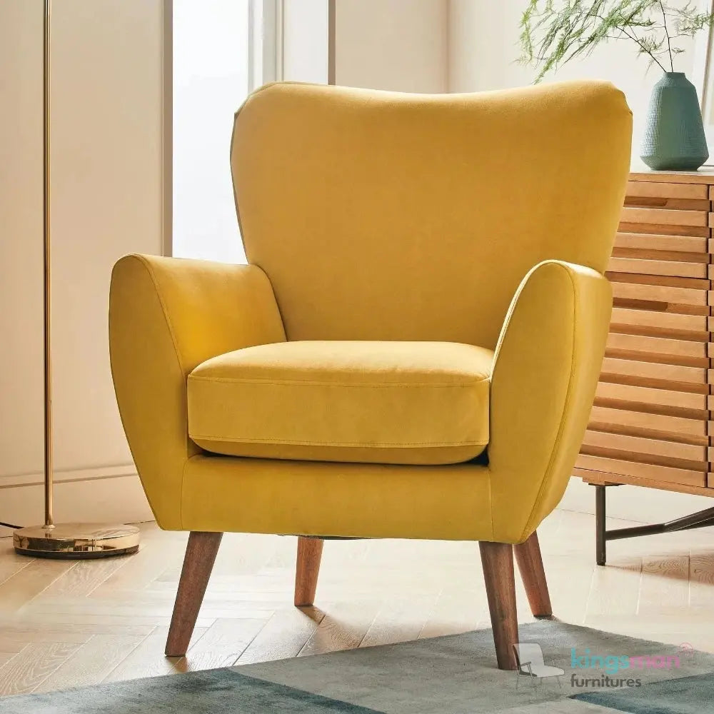 "Wills Winged Accent Chair - High Backrest with Teak Wood Legs and Multiple Fabric Options Kingsman Furnitures