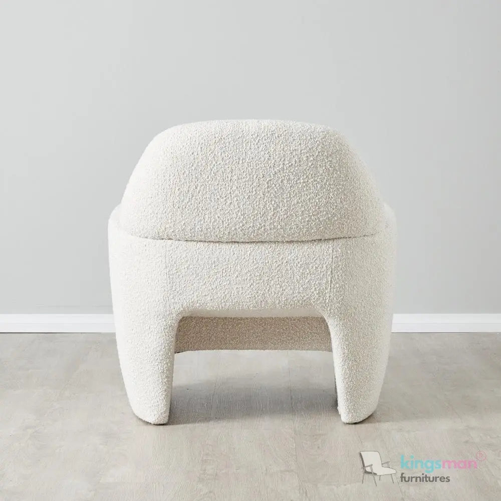 Alfa Cream Bouclé Accent Chair – Modern Design with Lumbar Cut - Out and Floating Seat - Kingsman Furnitures
