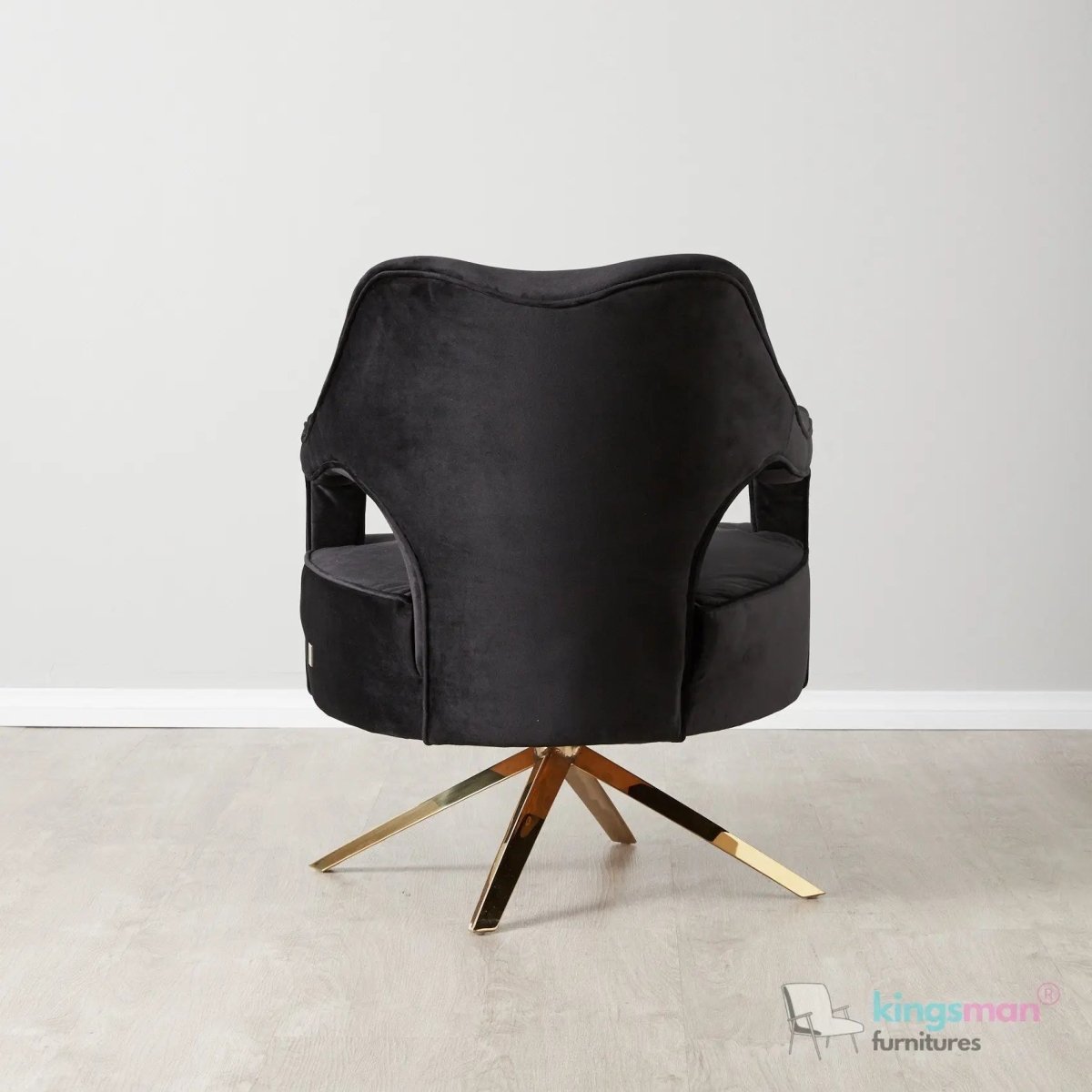 Burten Black Velvet Swivel Armchair - Luxury & Style - Kingsman Furnitures