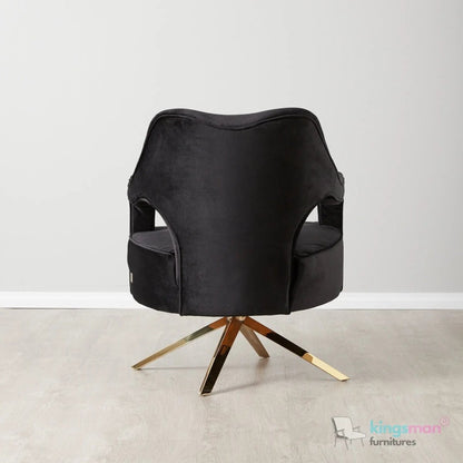 Burten Black Velvet Swivel Armchair - Luxury & Style - Kingsman Furnitures