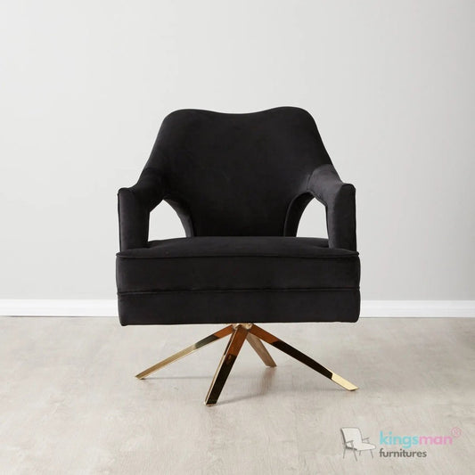 Burten Black Velvet Swivel Armchair - Luxury & Style - Kingsman Furnitures