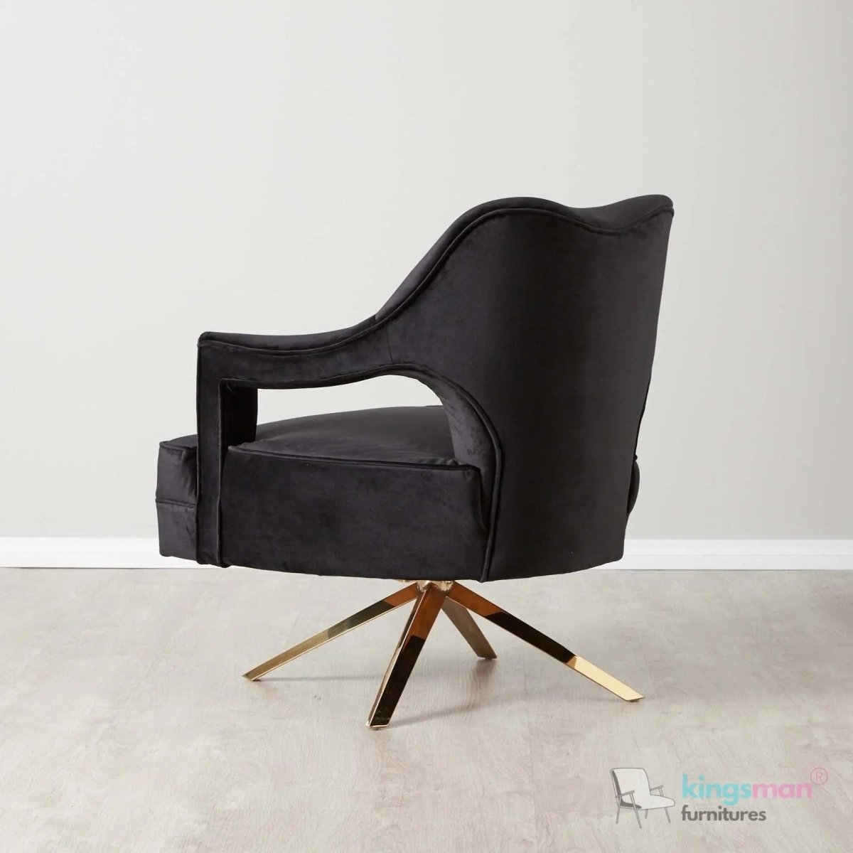 Burten Black Velvet Swivel Armchair - Luxury & Style - Kingsman Furnitures
