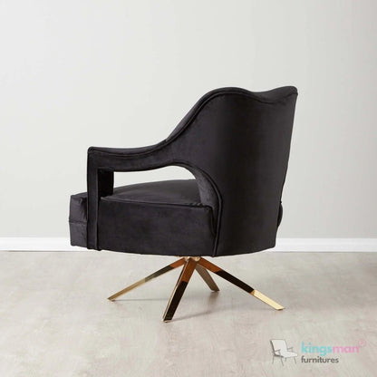 Burten Black Velvet Swivel Armchair - Luxury & Style - Kingsman Furnitures