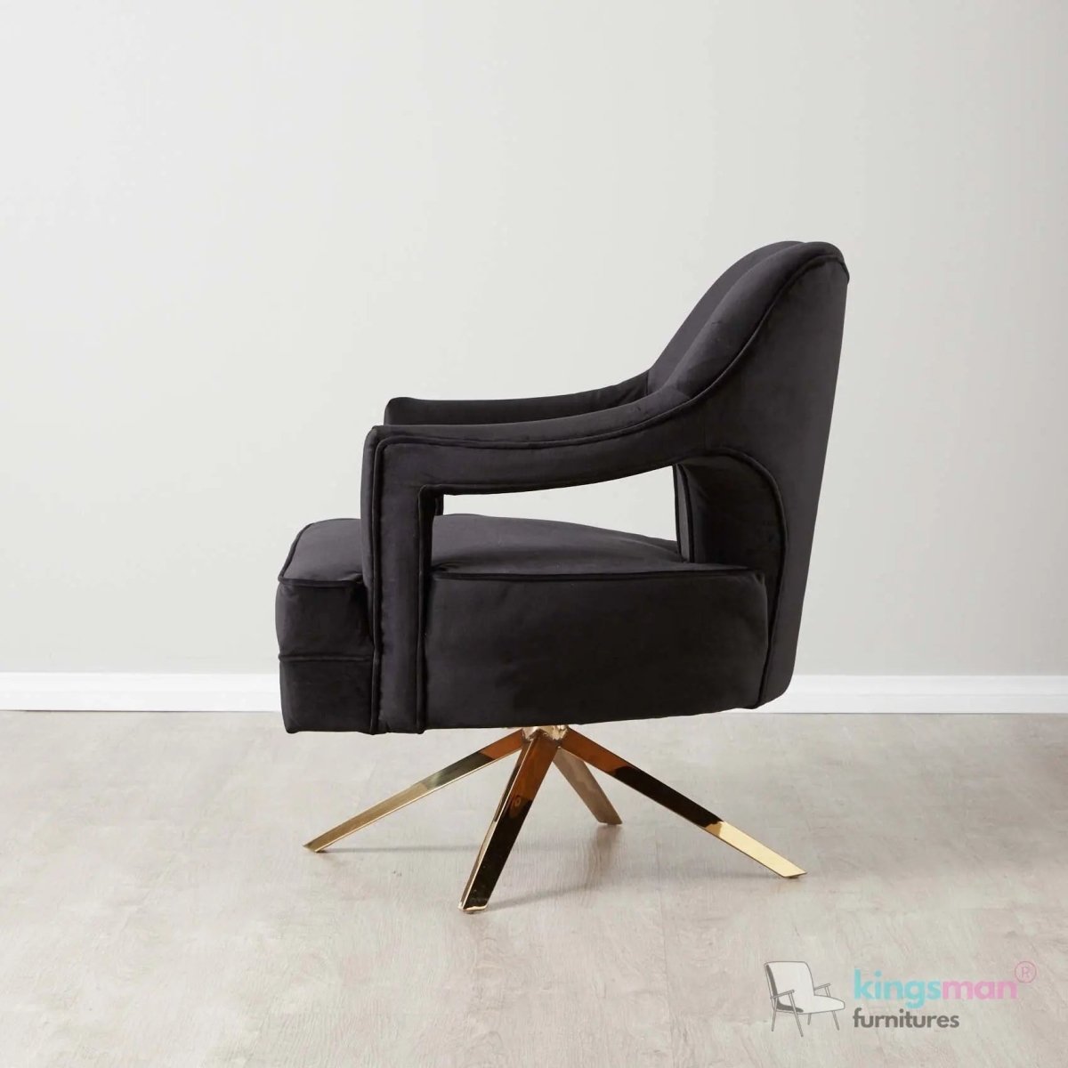 Burten Black Velvet Swivel Armchair - Luxury & Style - Kingsman Furnitures