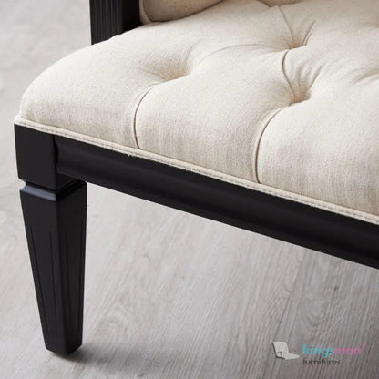 Coco Tufted Linen Teak Wood Armchair - Stylish Comfort - Kingsman Furnitures