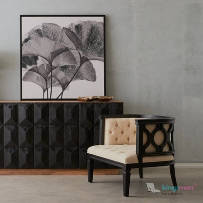 Coco Tufted Linen Teak Wood Armchair - Stylish Comfort - Kingsman Furnitures