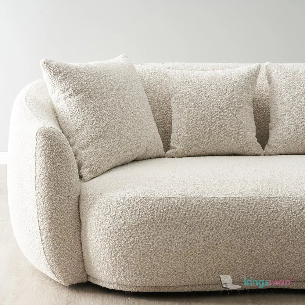 Everbe Cream Boucle Curve 2 Seater Sofa - Luxurious Comfort - Kingsman Furnitures