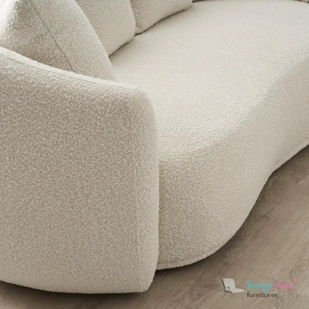 Everbe Cream Boucle Curve 2 Seater Sofa - Luxurious Comfort - Kingsman Furnitures
