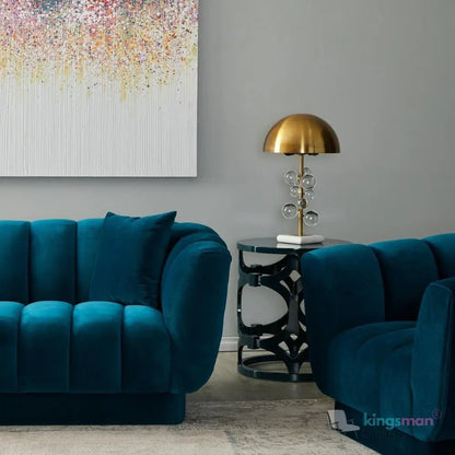 Fransesca Azure Blue Velvet Lounge Chair - Stylish Comfort - Kingsman Furnitures