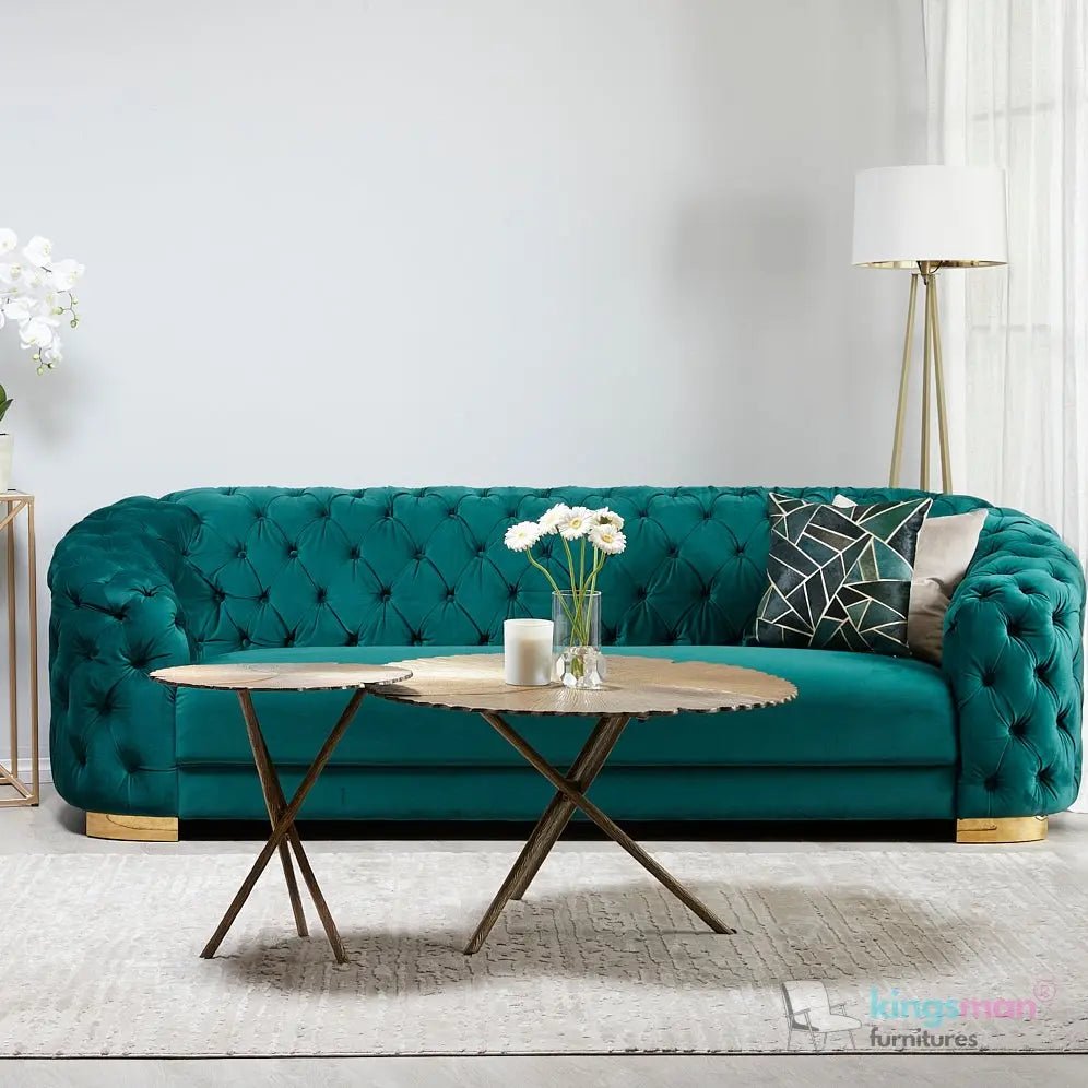 Kate Emerald Green Velvet Chesterfield Sofa - Luxurious Design - Kingsman Furnitures