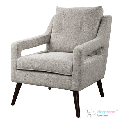 O'Brien Scandinavian Armchair - Stone Linen Blend with Dark Walnut Wood Legs - Kingsman Furnitures
