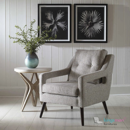 O'Brien Scandinavian Armchair - Stone Linen Blend with Dark Walnut Wood Legs - Kingsman Furnitures