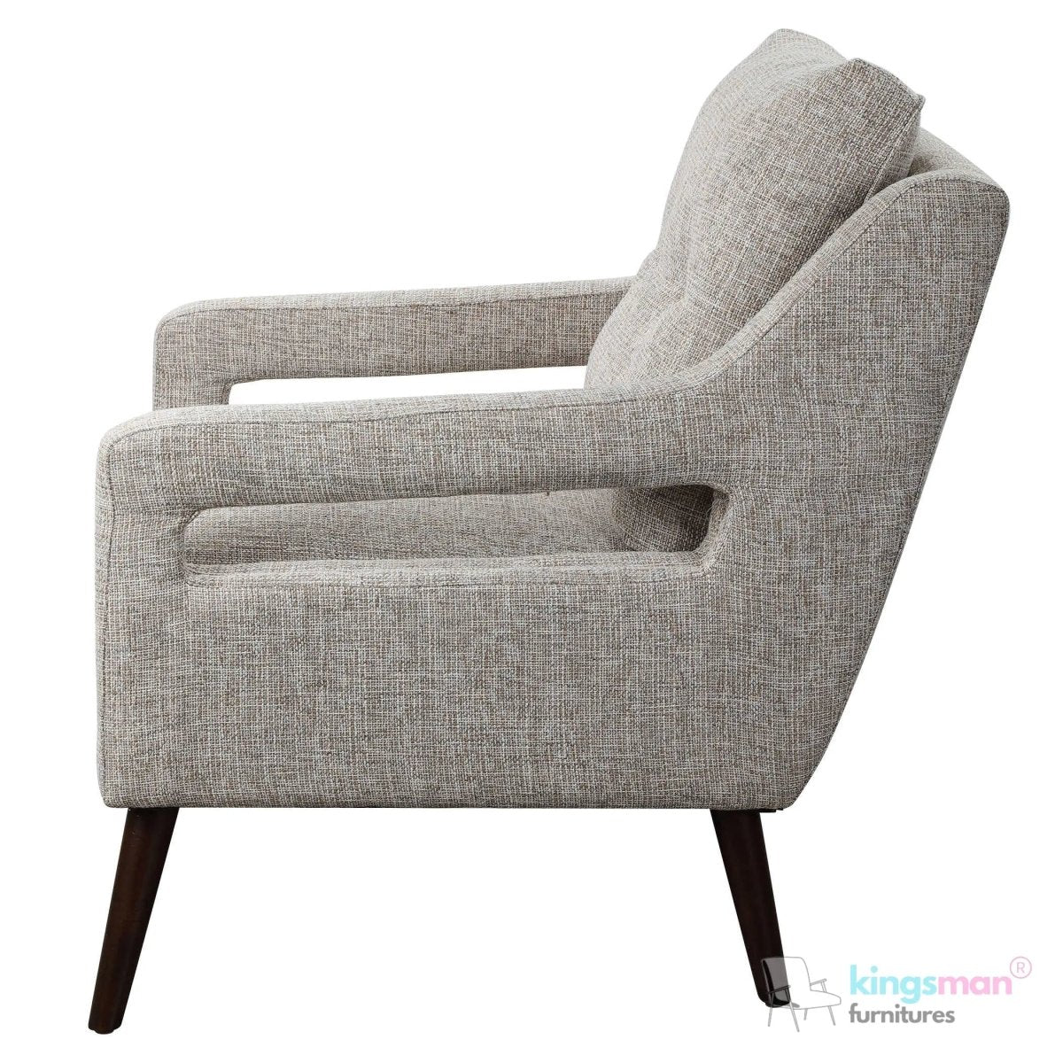 O'Brien Scandinavian Armchair - Stone Linen Blend with Dark Walnut Wood Legs - Kingsman Furnitures