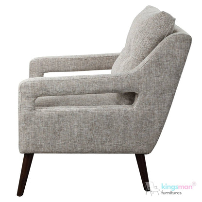 O'Brien Scandinavian Armchair - Stone Linen Blend with Dark Walnut Wood Legs - Kingsman Furnitures