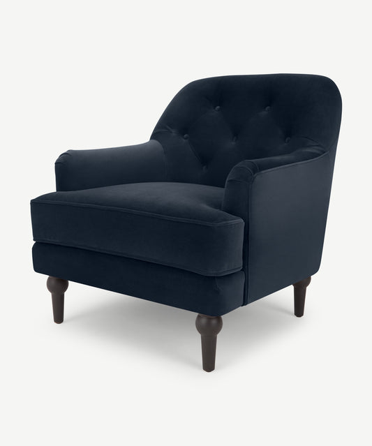 Flynn Tufted Modern Armchair, Sapphire Blue Velvet