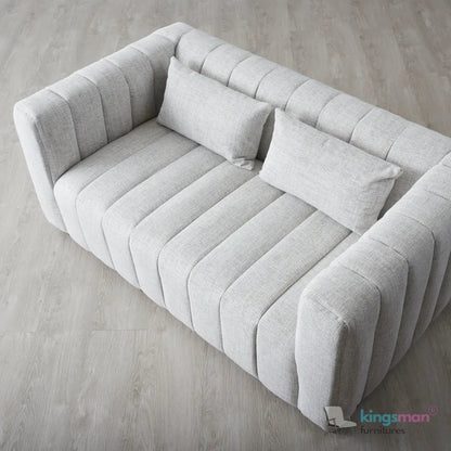Storme 2 - Seater Sofa - Grey Textured Fabric with Classic Tuxedo Design - Kingsman Furnitures