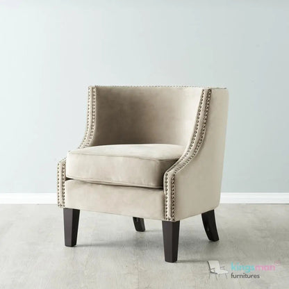 Vogue Beige Velvet Tub Chair - Classic Design with Teak Wood Legs - Kingsman Furnitures